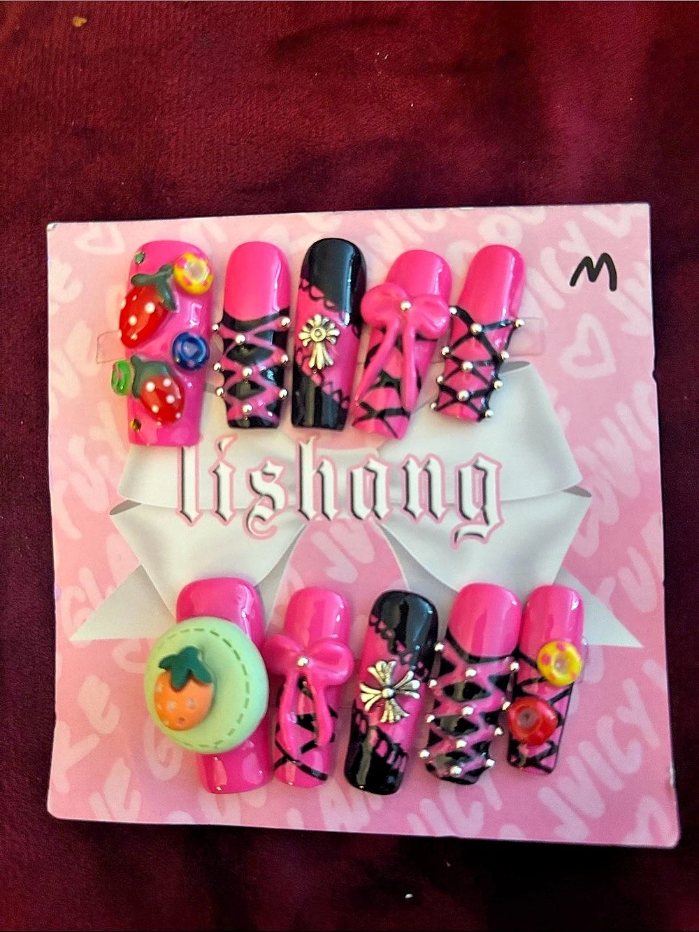 Pink & Black Press-On Nails NWT